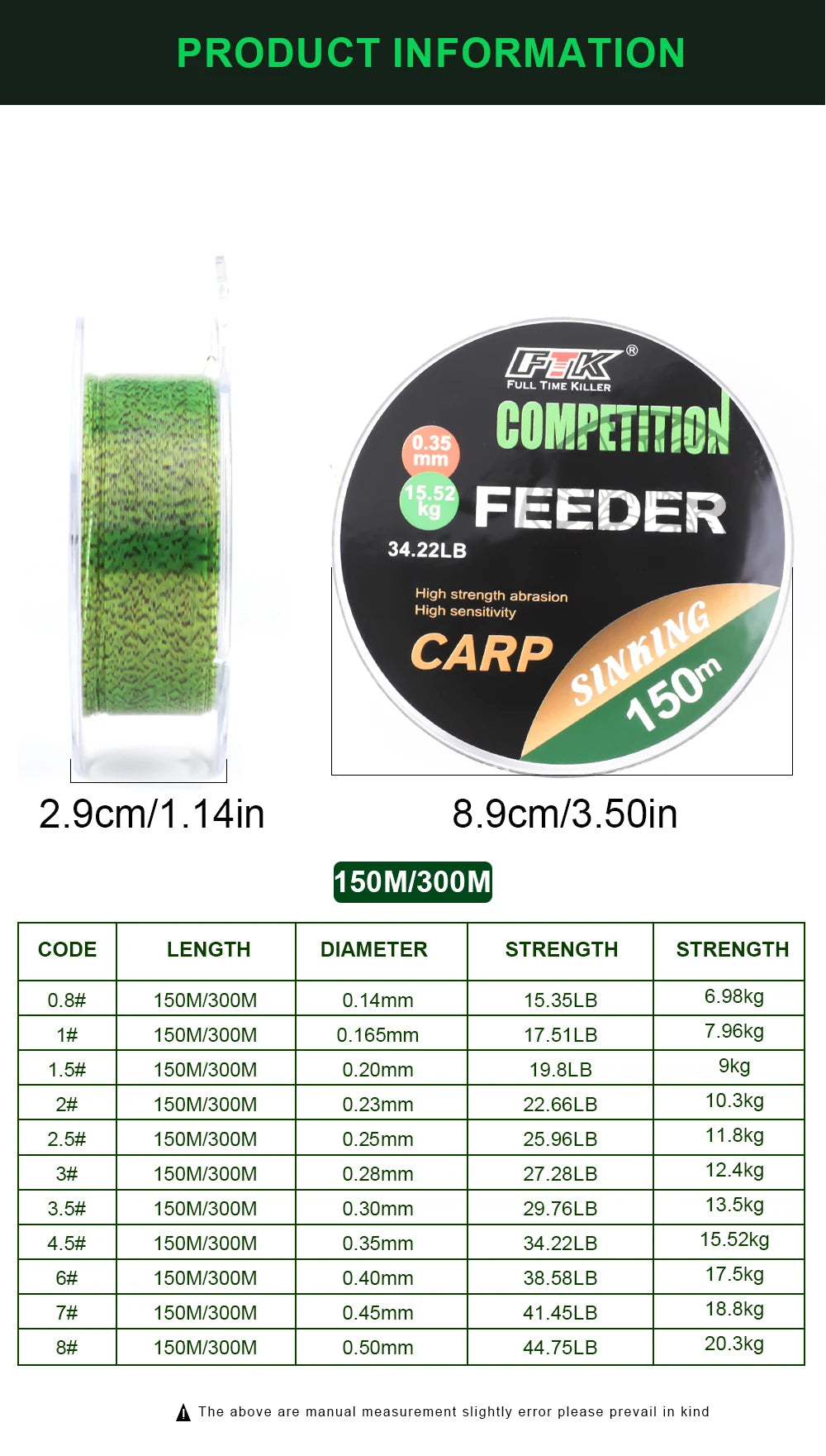 FTK 3D Invisible Carp Fishing Line Nylon150m/300m Super Strong Monofilament Fluorocarbon Tensile Spot Line for Pesca