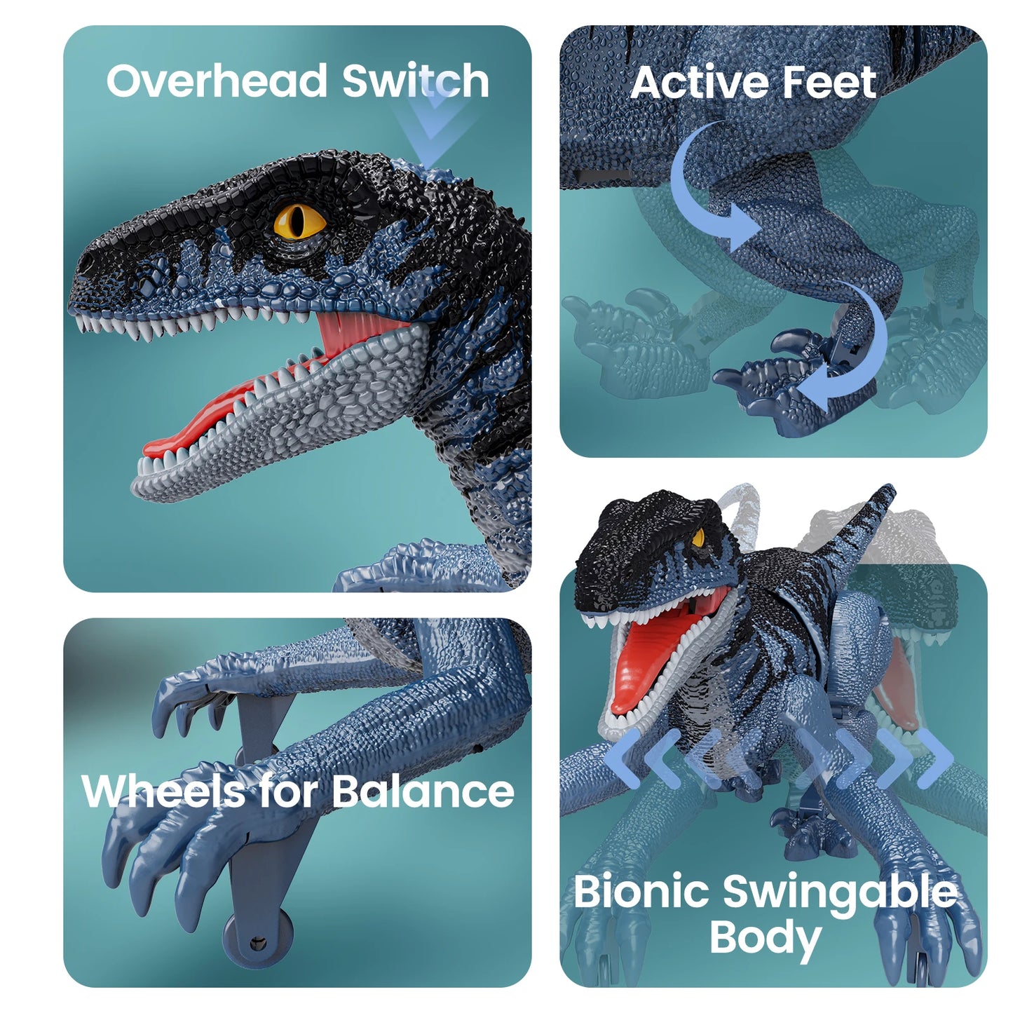 2.4GHz Remote Control Dinosaur, Simulation Walking Velociraptor Robot Toy, Electronic RC Dinosaur Toys, Gift for Boys Girls