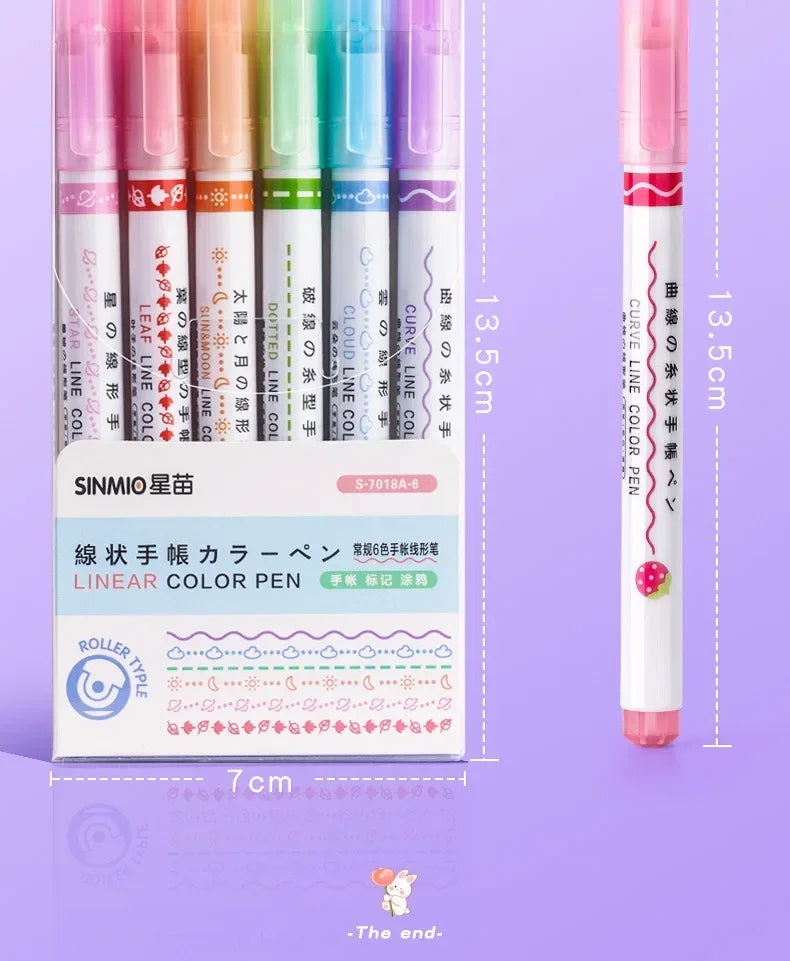24/3 PCS Kawaii Flowers Line Shaped Highlighter Pens Roller Tip Curve Liner Marker for Writing Journaling Drawing Stationery