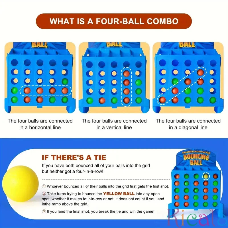 Children Bounce Game Jumping Ball Tabletop Toy for Kids 4 in a Row Parent-Child Interaction Board Game Educational Gift For Kids