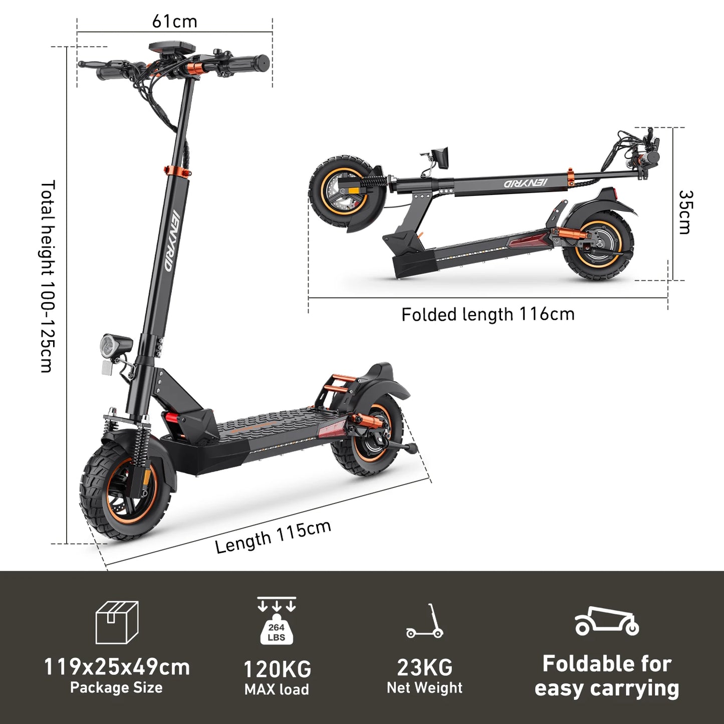 IENYRID M4 Pro S Foldable Electric Scooter 800W 48V/10AH E-Scooter 25KM Per Hour Max Range 20-30KM Adults E-Mountain Scooter
