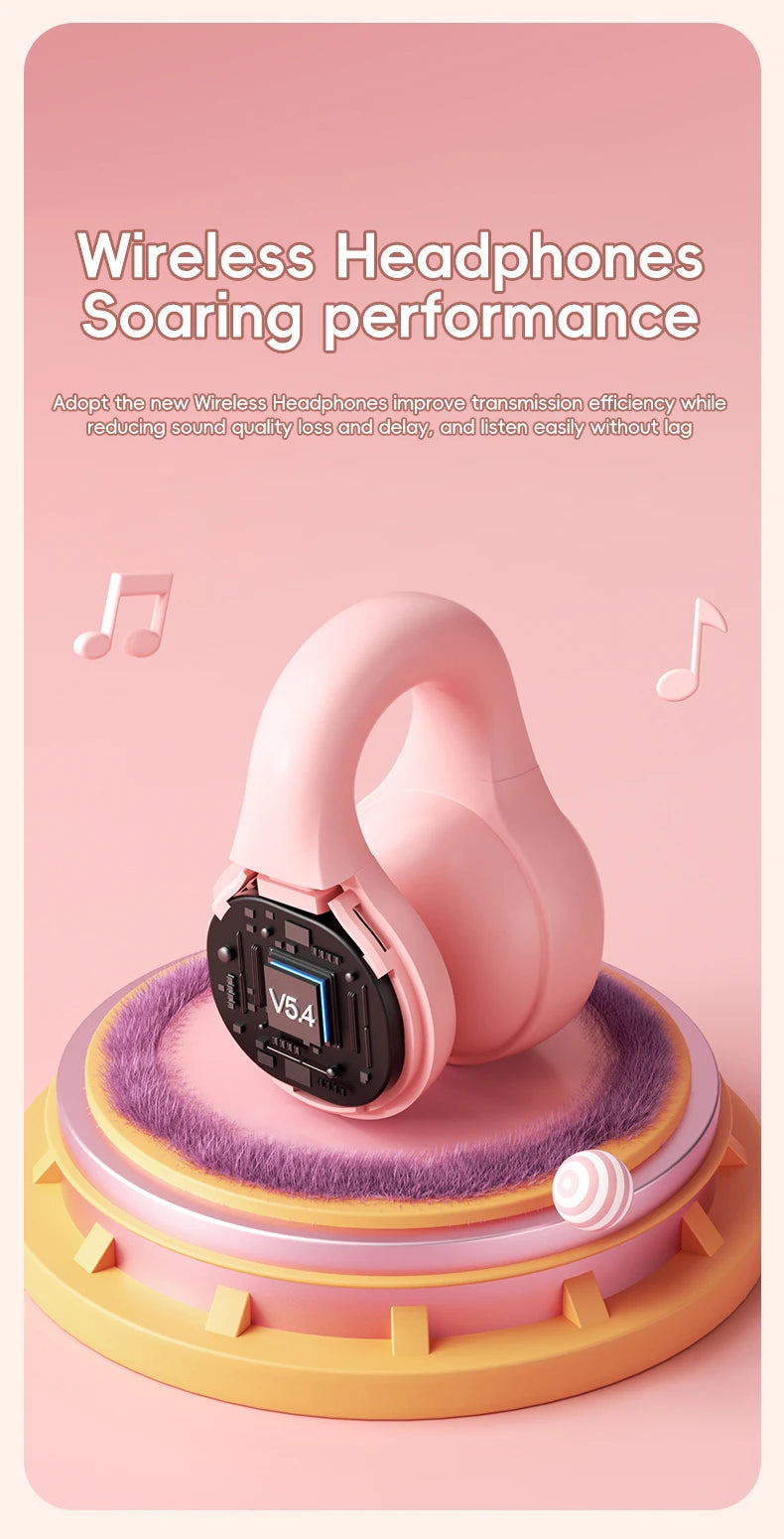 X53 Wireless Headphones Bluetooth Headset Smart Digital Display Volume Adjustment Cute Cartoon Ear Clip Wearing Comfortable