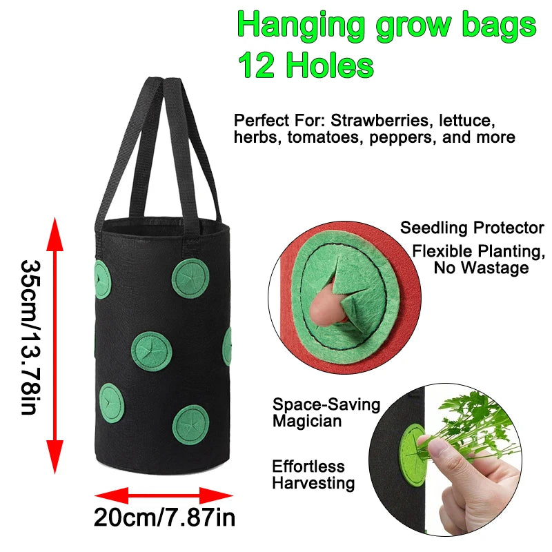 Hanging Grow Bags for Strawberries & Tomatoes Hanging Planting Grow Bag Vertical Multi-Pocket for Herbs & Flowers Garden Gift