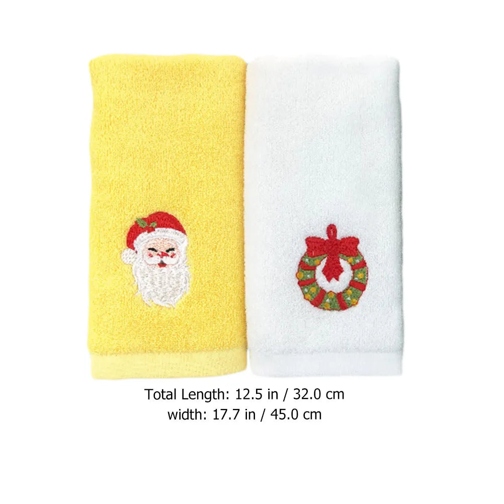 2Pcs Christmas Cartoon Face Towel Pure Cotton Embroidered Xmas Towel for Kids Holiday Gift Soft Absorbent Facial Cloth