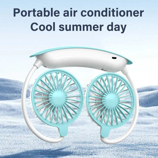 1PC Neck Cooling Fan USB Rechargeable Mini Portable  Outdoor Folding Neck Dual Ceiling Fan 3-speed Adjustable For Outdoor Indoor