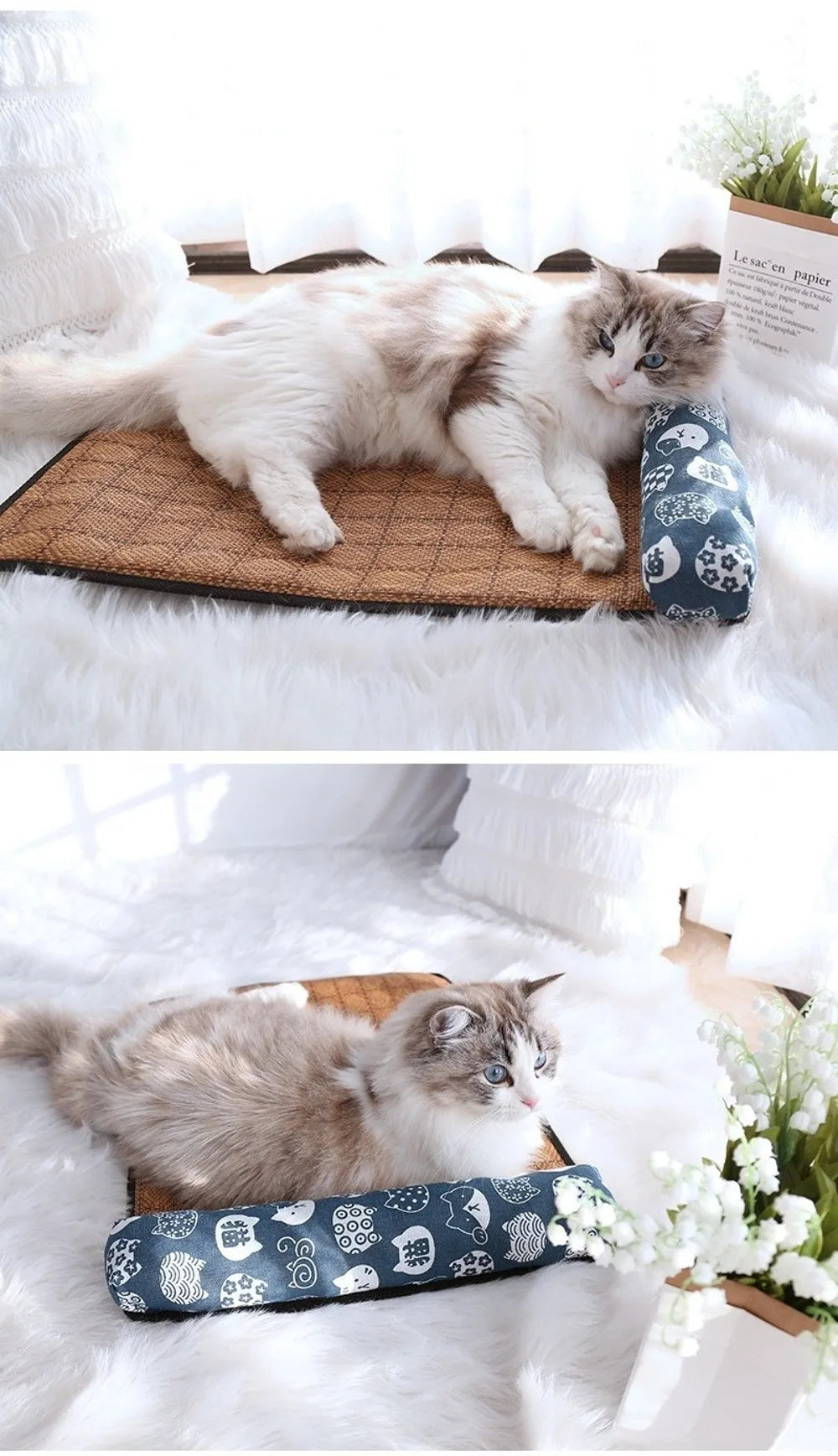 Safe Cute Print Pet Cooling Mats Washable Foldable Dog Cooling Mat Breathable with Pillow Pet Sleeping Pad Indoor