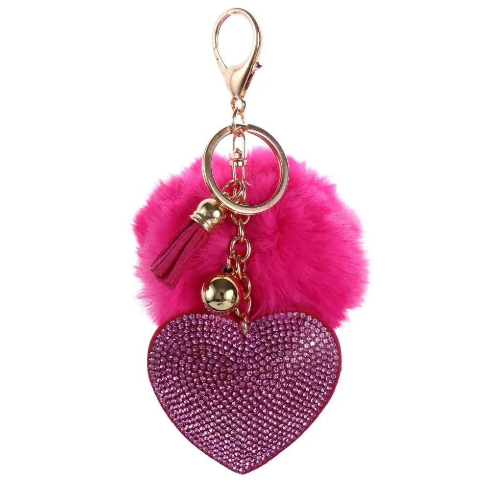 Fashion for Women's Bags Girls Ornaments Packaging Decoration Pompom Keychains Rhinestone Heart Bag Pendant Rhinestone Keyrings