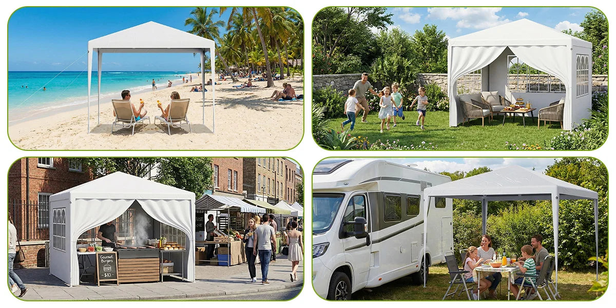 LOEFME 3x4M Enclosed Canopy Tent UV Protection Garden Gazebo Party Tent with Window Panels Zipper Door for Wedding Outdoor