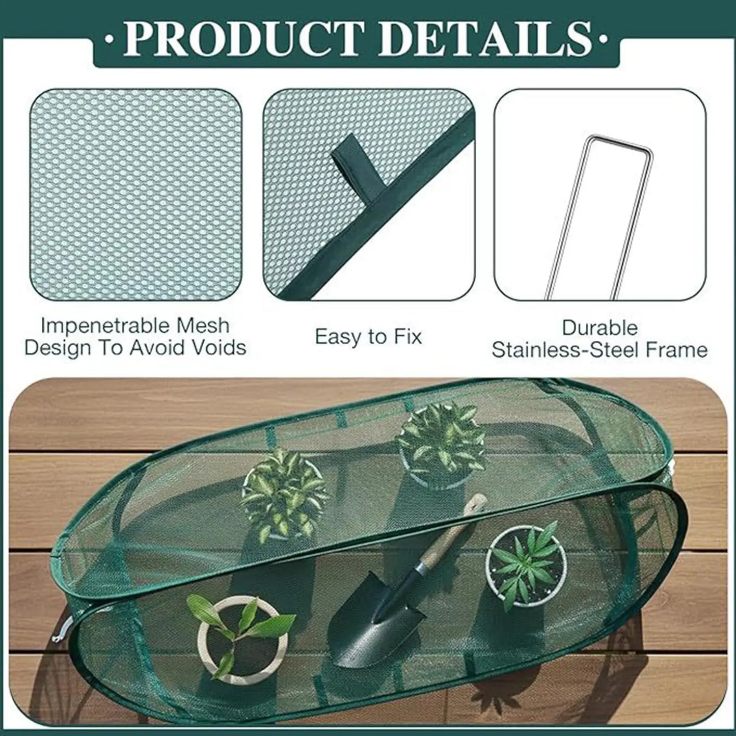 Foldable Plant Protection Netting Pop-Up Netting Garden Row Covers with 6Pcs Ground Stakes Mesh Plant Cage for Yard Flower Beds