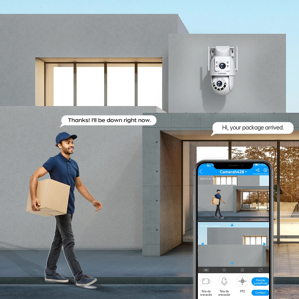 Lenovo 4MP HD Wifi PTZ Camera Outdoor Dual Lens Dual Screen Auto Tracking Security IP Camera CCTV Audio Video Surveillance
