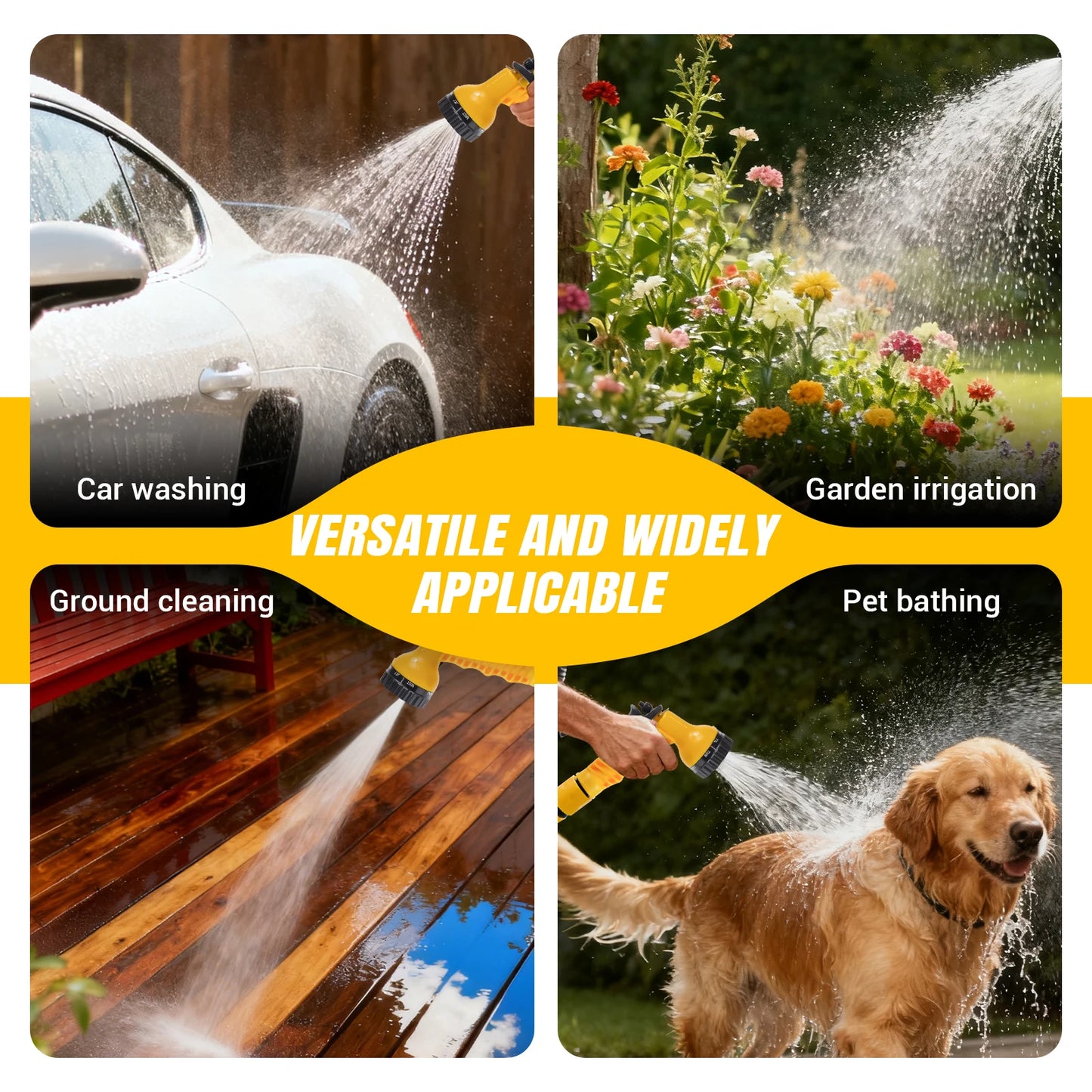 Garden Hose Reel with 15M/25M/30M Water Hose and 7-Function Spray Nozzle, Heavy Duty Portable Hose Reel, Wall Mountable/Portable,Save Space, Multi-Purpose Hosepipe for Watering Garden, Flowers, Cars