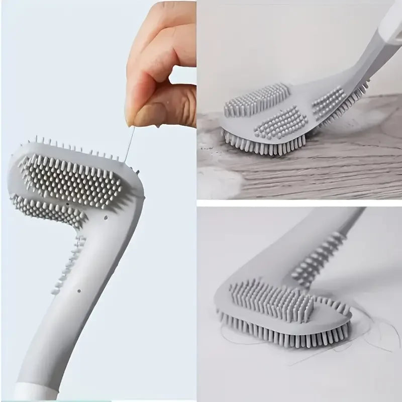 1pc Flexible Silicone Toilet Brush with Long Handle and 360 Degree Rotation - Wall Mounted Design for Bathroom Cleaning