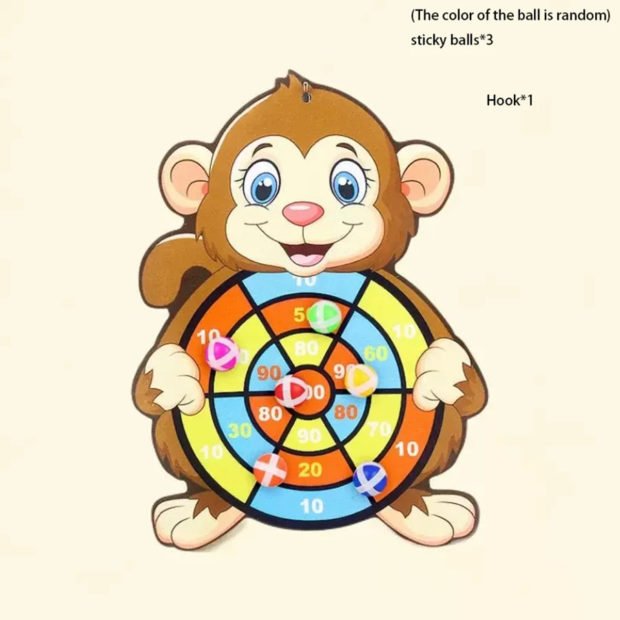 1set- Dart Board for Kids with 3 Sticky Balls Indoor Outdoor Sport Party Games Cartoon Animal Dart Board Toys Christmas Gift