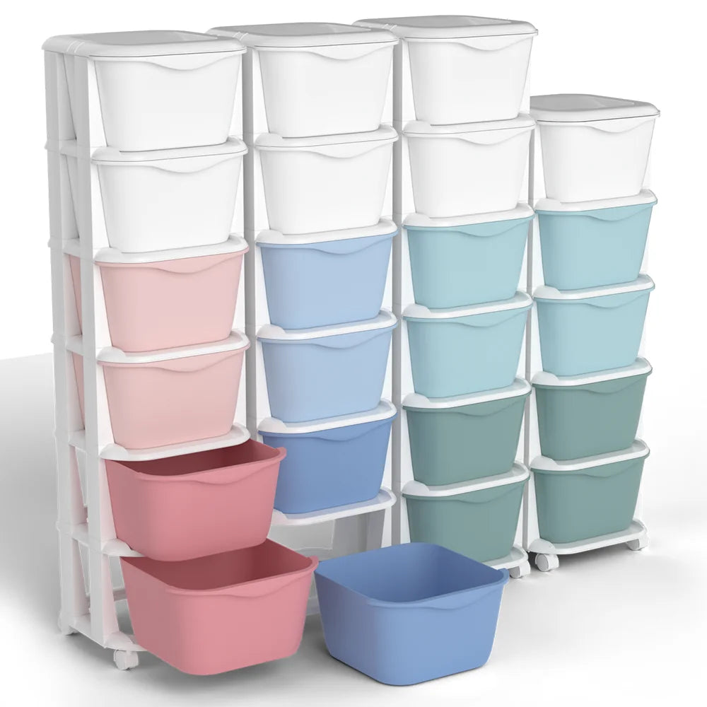 6/5 Tier Drawer Storage Cabinet Stackable Dustproof Storage Organizer with Wheels Floor-standing Storage Box Office Supplies