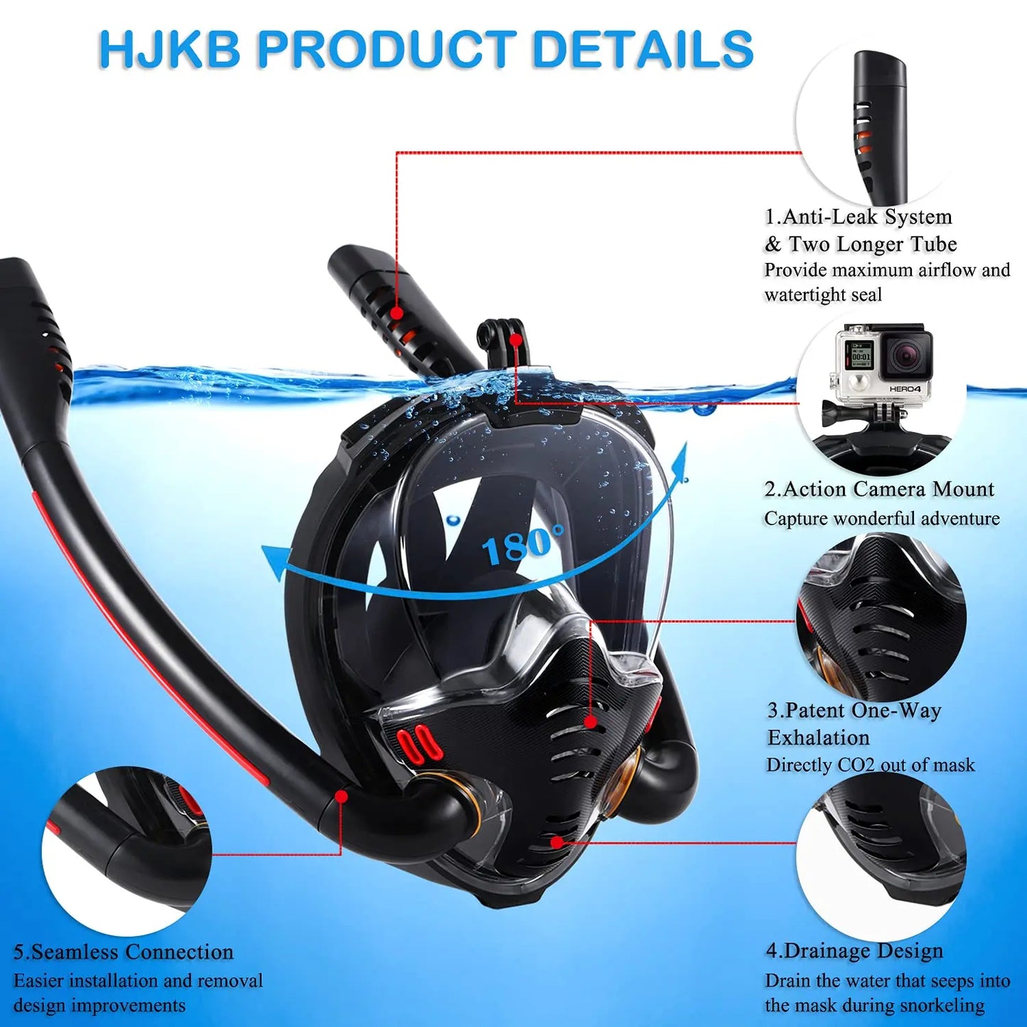 Snorkeling Mask Double Tube Silicone Full Dry Diving Mask Adult Swimming Mask Diving Goggles Self Contained Underwater Breathing