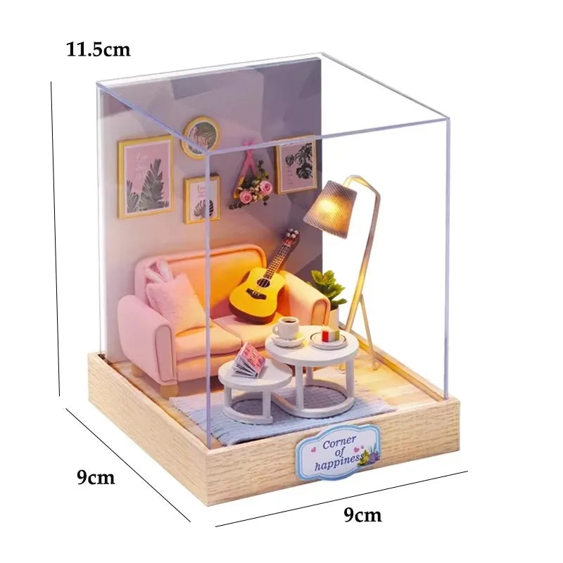 3D Puzzles Wooden Coffee Shop Mini Dollhouse Kit DIY Handmade Assembly Building Dollhouses Toys For Kids Birthday Gifts