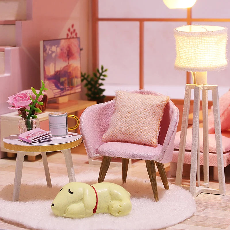 DIY Wooden Doll House Handmade Duplex Apartment Production 3D Puzzle Assembly Building Duplex Apartment Model Toy Children Gifts