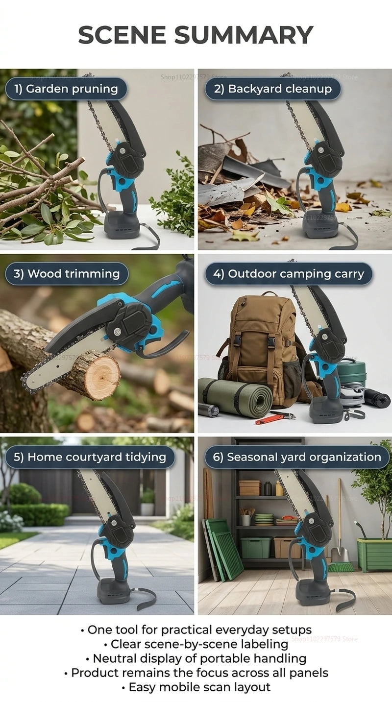 6Inch Cordless Electric Chainsaw Rechargeable No Battery Lightweight Power Tool for Woodcutting Gardening Makita 18V Compatible
