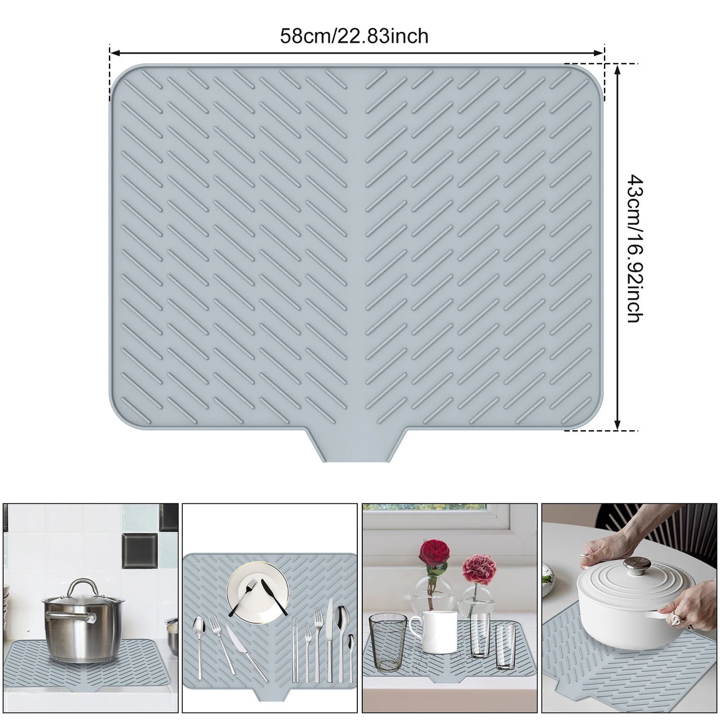 Dish Drying Mat-Silicone Drying Pad Kitchen Counter Dining-table Non-Slip Drain Pad Anti-scald Pot Cup Pad Kitchen Counter Tools