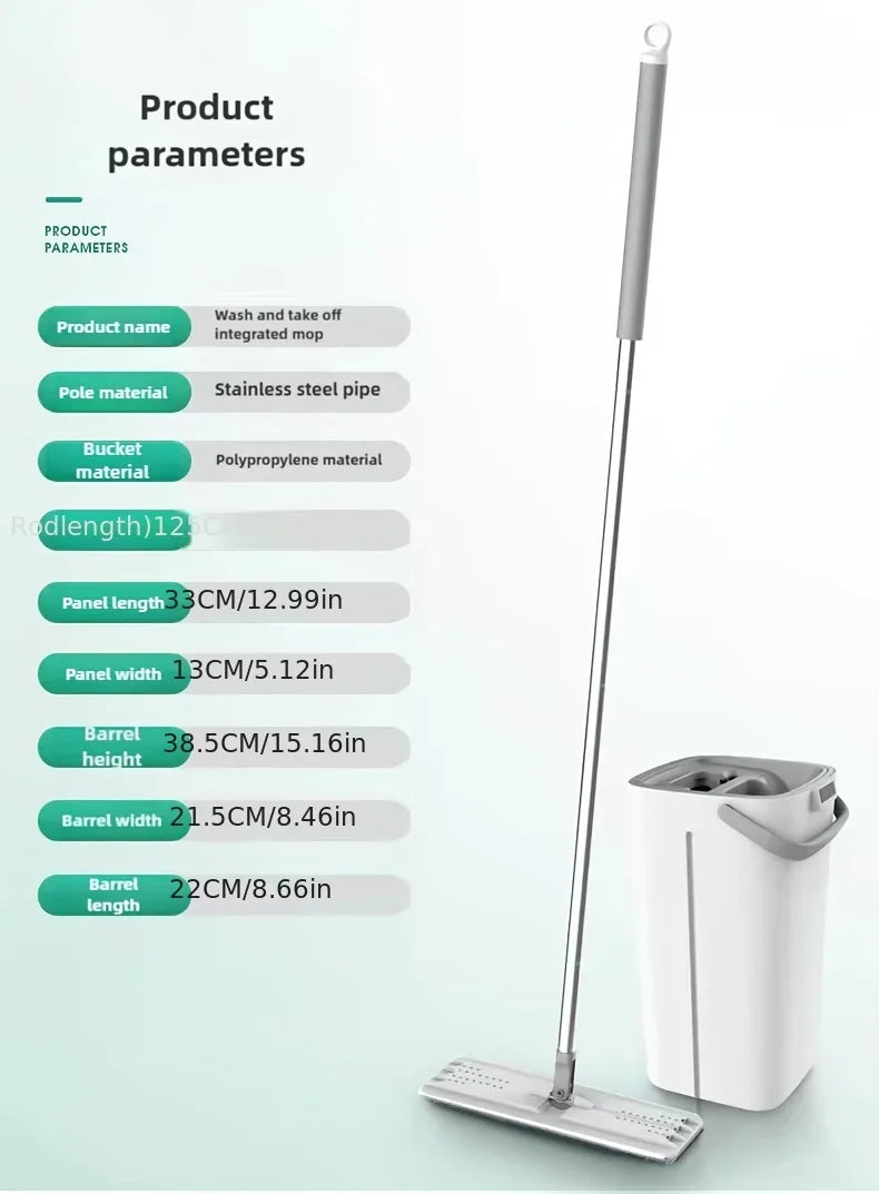 Hands-Free Squeeze Flat Mop and Bucket Set 33cm Large Self-Wringing Floor Cleaning Tool Dry Wet 360 Spin with 4 Pads Home