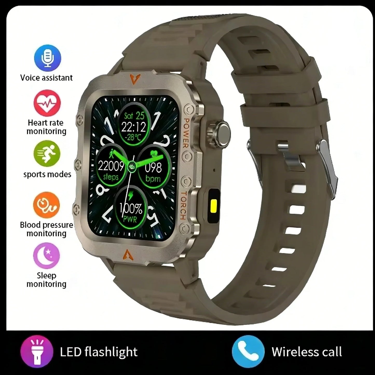 LAXASFIT 2026 New Men's Smart Watch Outdoor Sports Watch 1.85 Inch Voice Assistant Bluetooth Call LED Flashlight Smartwatch