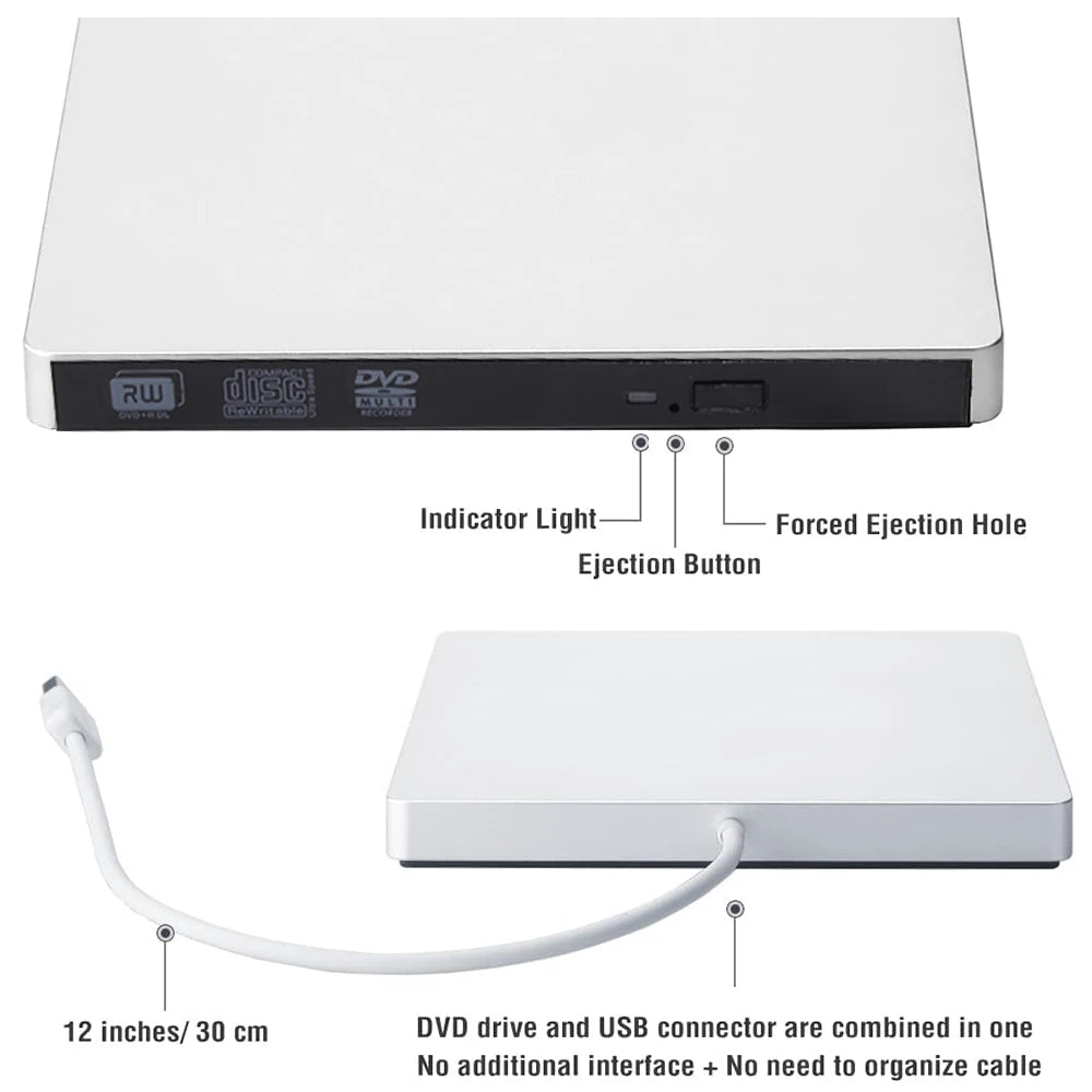 Deepfox USB 3.0 Slim External DVD RW CD Writer Drive Burner Reader Player Optical Drives For Laptop PC Dvd Burner Dvd Portatil