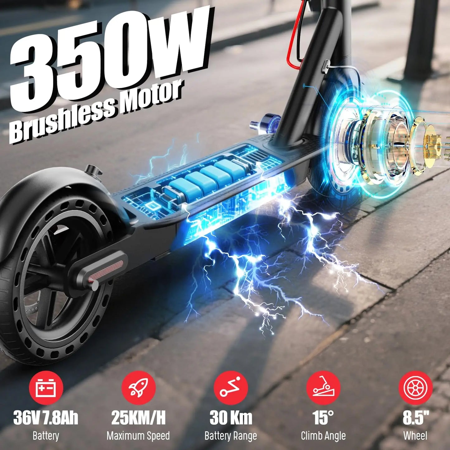 TODIMART T3 Electric Scooter 350W 7.5AH 36V 25KM/H Foldable E Scooter battery 8.5 inch Wheel EScooter For Adult Children