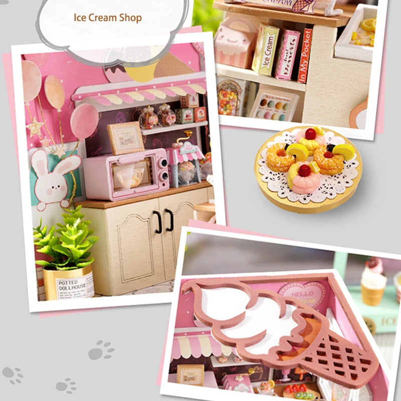 DIY Wooden Miniature Doll House Small House Kit 3D Puzzle Assembly Building Kits With Furniture LED Dollhouse Toys For Gifts
