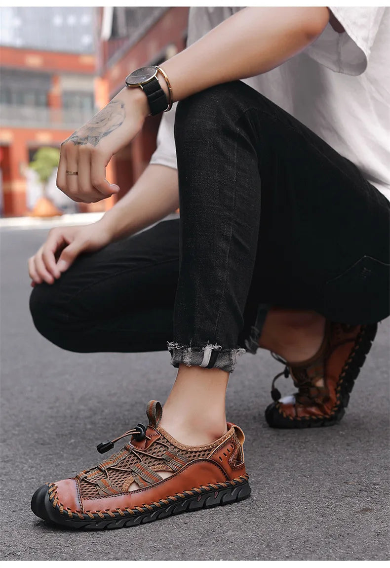 Hot Sale Summer Men's Sandals Outdoor Non-slip Men's Beach Sandals Handmade Genuine Leather Men's Shoes Fashion Men Sneakers