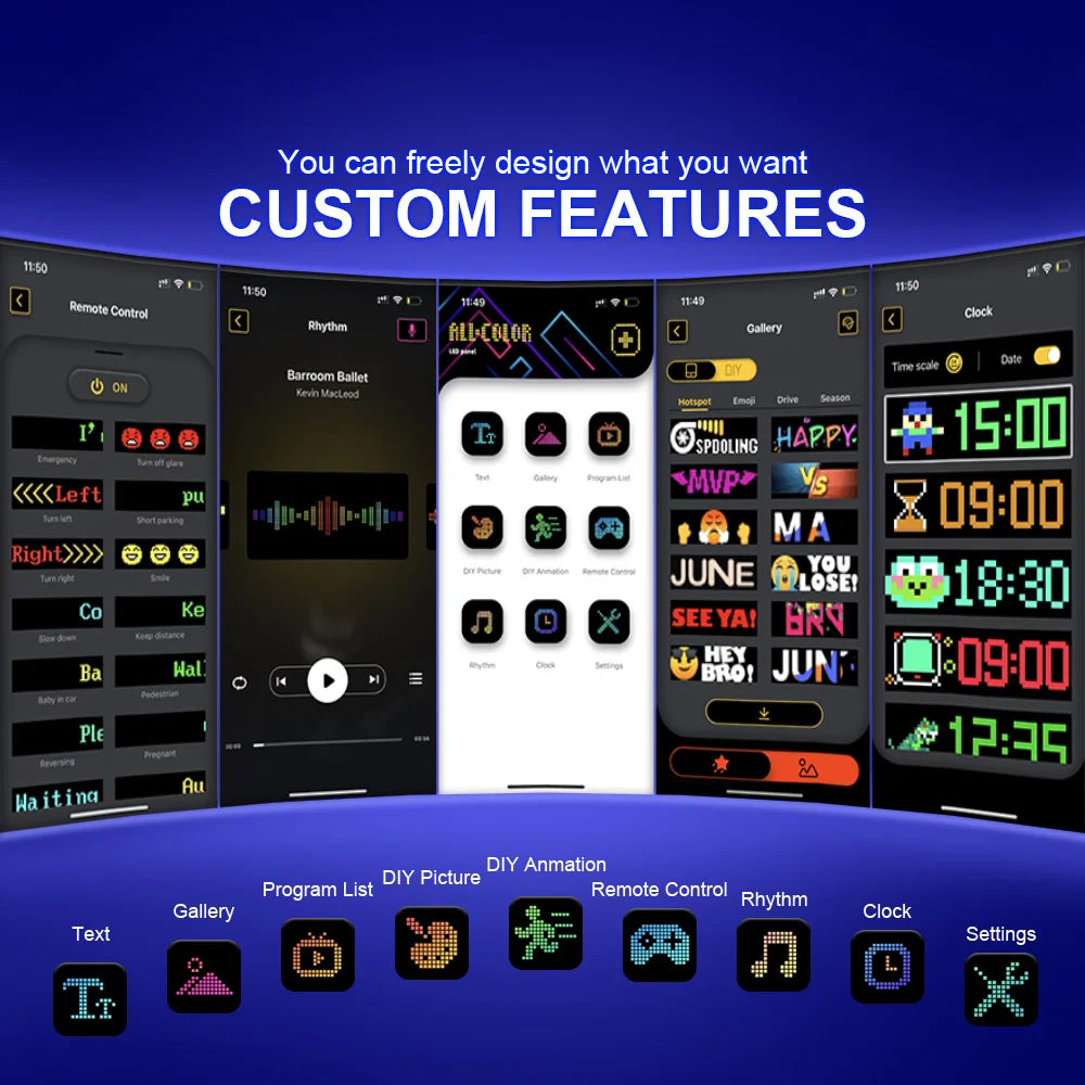 Car Scrolling Advertising Display Programmabl USB APP Control Customizable DIY Bluetooth RGB LED Sign Text Pattern Animation 5V