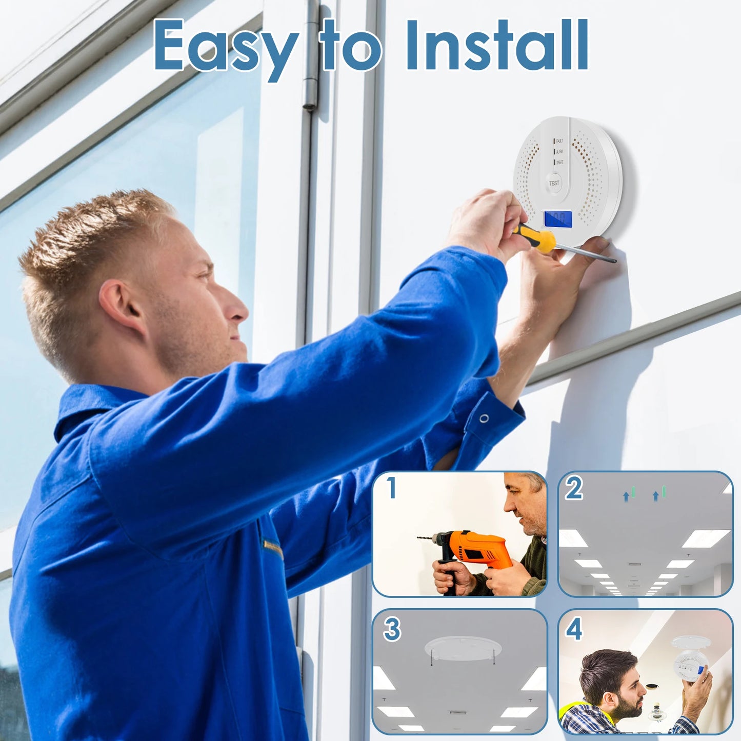 Independent CO Alarm Sensor Carbon Monoxide Alarm Detector High Sensitive Warning LCD Display CO Alarm With UL2034 For Home Test