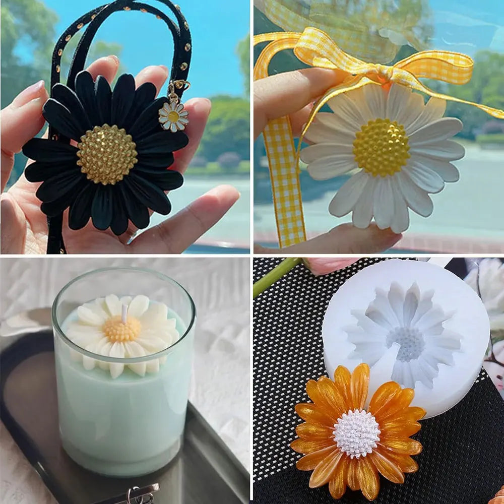 Daisy Silicone Scented Candle Mold Sunflower Candle Resin Crafting Mold for DIY Car Decor Handmade Chrysanthemum Drip Glue Gifts