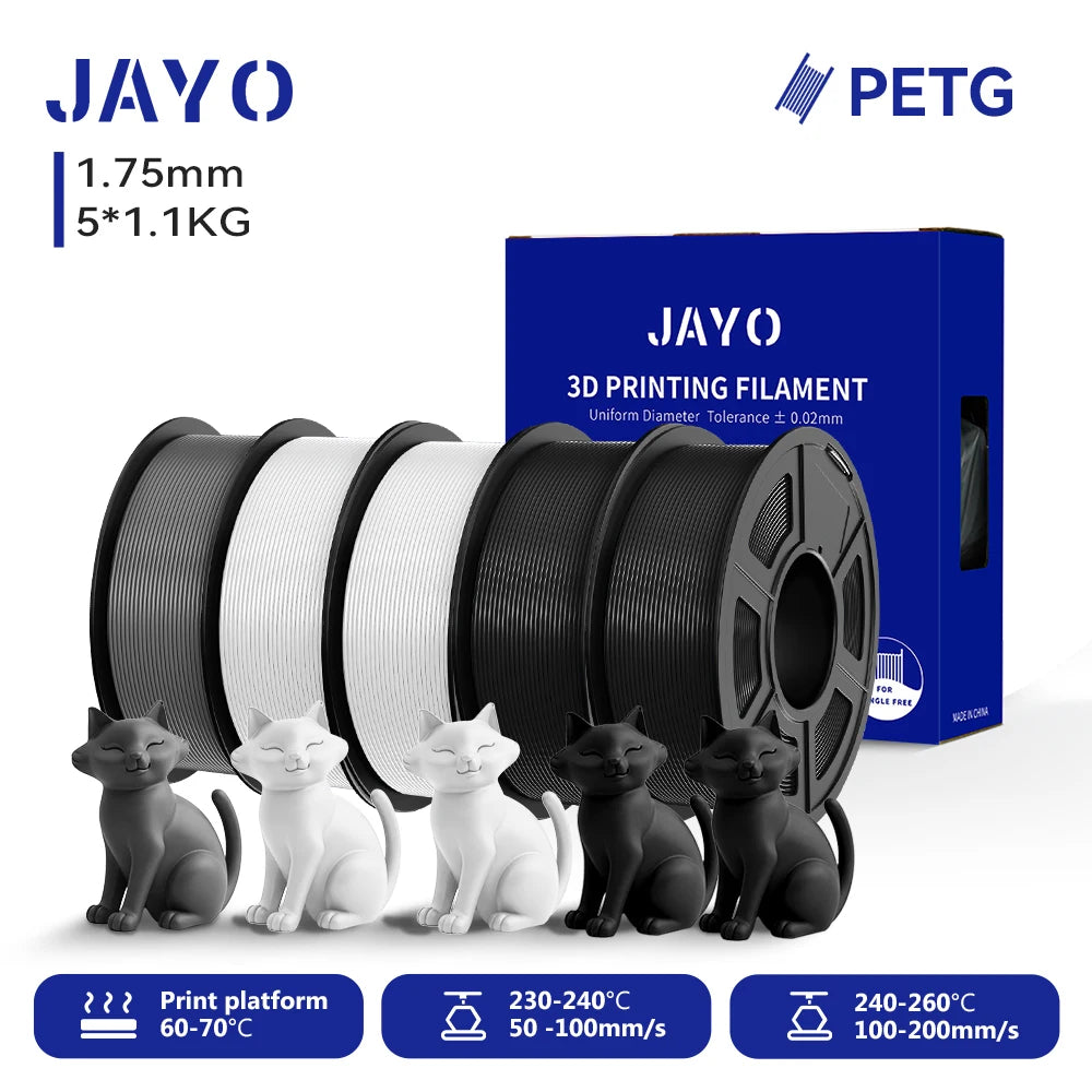 JAYO 3D PETG/PLA/PLA PLUS Printer Filament 1.75mm 5.5KG 100% No Bubble non-toxic 3D Printing Materials for 3D Printer&3D Pen
