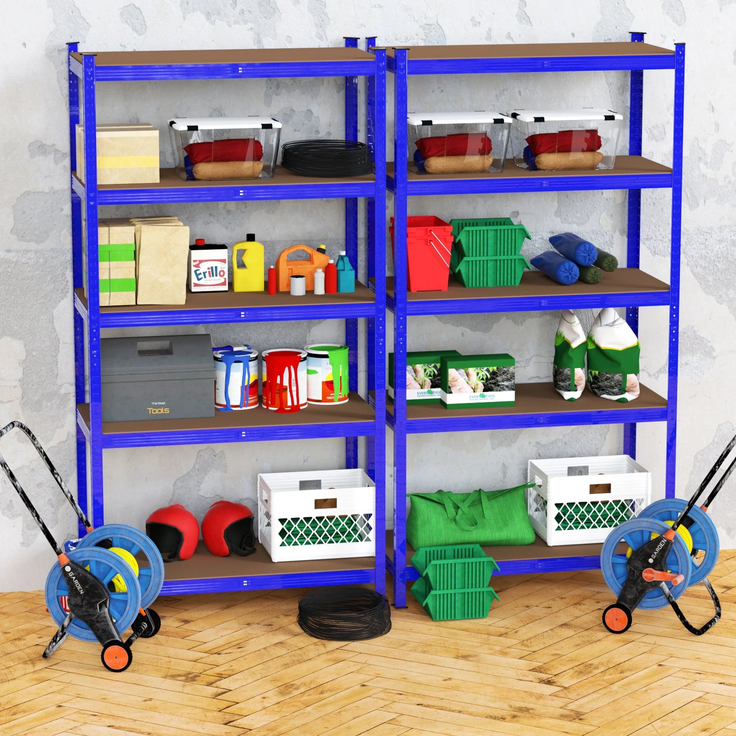 Adjustable Height Layout 5-Tier Heavy Duty Shelf 875kg Boltless Metal Rack Tool Free Assembly for Garage Warehouse Storage