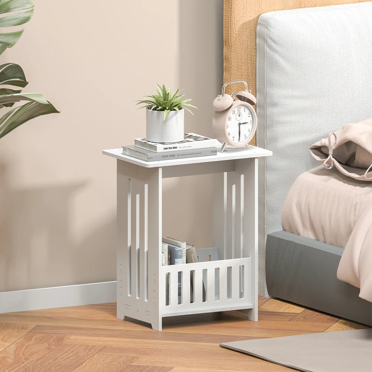 EFAN Bedside Table, White Modern Bedside Cabinet Nightstand Wooden Sofa Table Side Table, Small Narrow Side End Table Cabinet