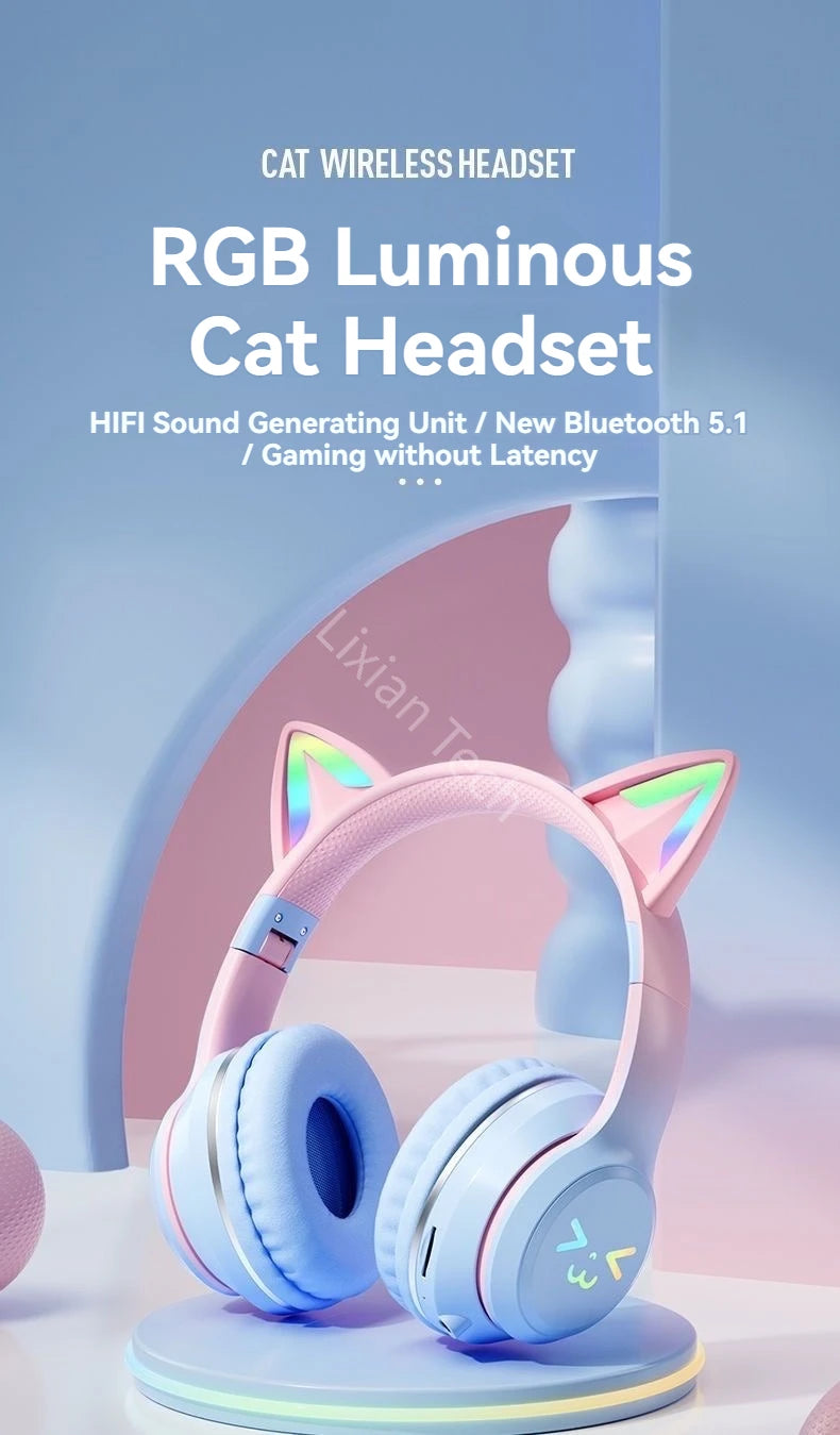 RGB Glow Earphones Wireless Earbuds 5.3 Cat Ear Bluetooth Sports Headphones Bluetooth Mp3 Players Microphone Sale Headset Gamer
