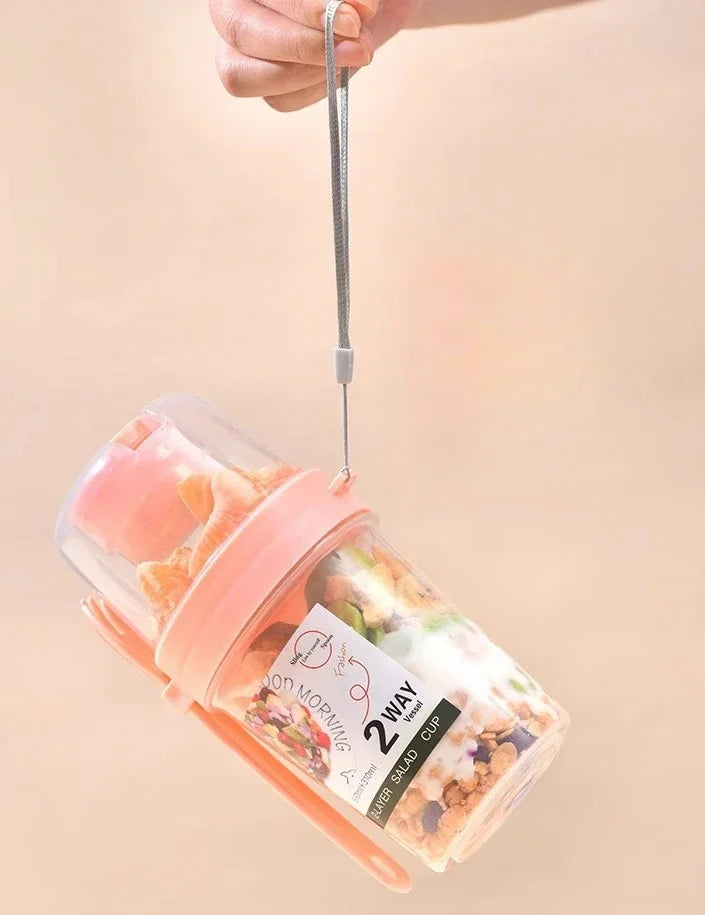 Portable Salad Cup Breakfast Cup Food Stratification Yogurt Cereal Oatmeal Snacks Parfait Containers Fruit Box Cup With Lid Fork