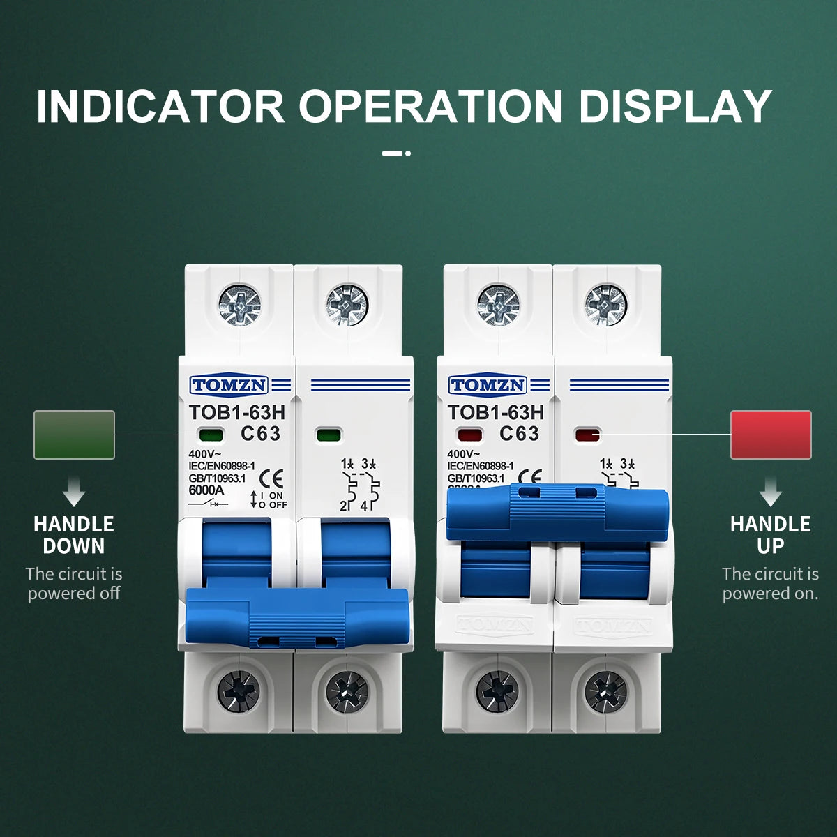 TOMZN 2P AC MCB TOB1-63 C Type 230/400V~ 50Hz/60Hz Mini Circuit Breaker 6A 10A 16A 20A 25A 32A 40A 50A 63A