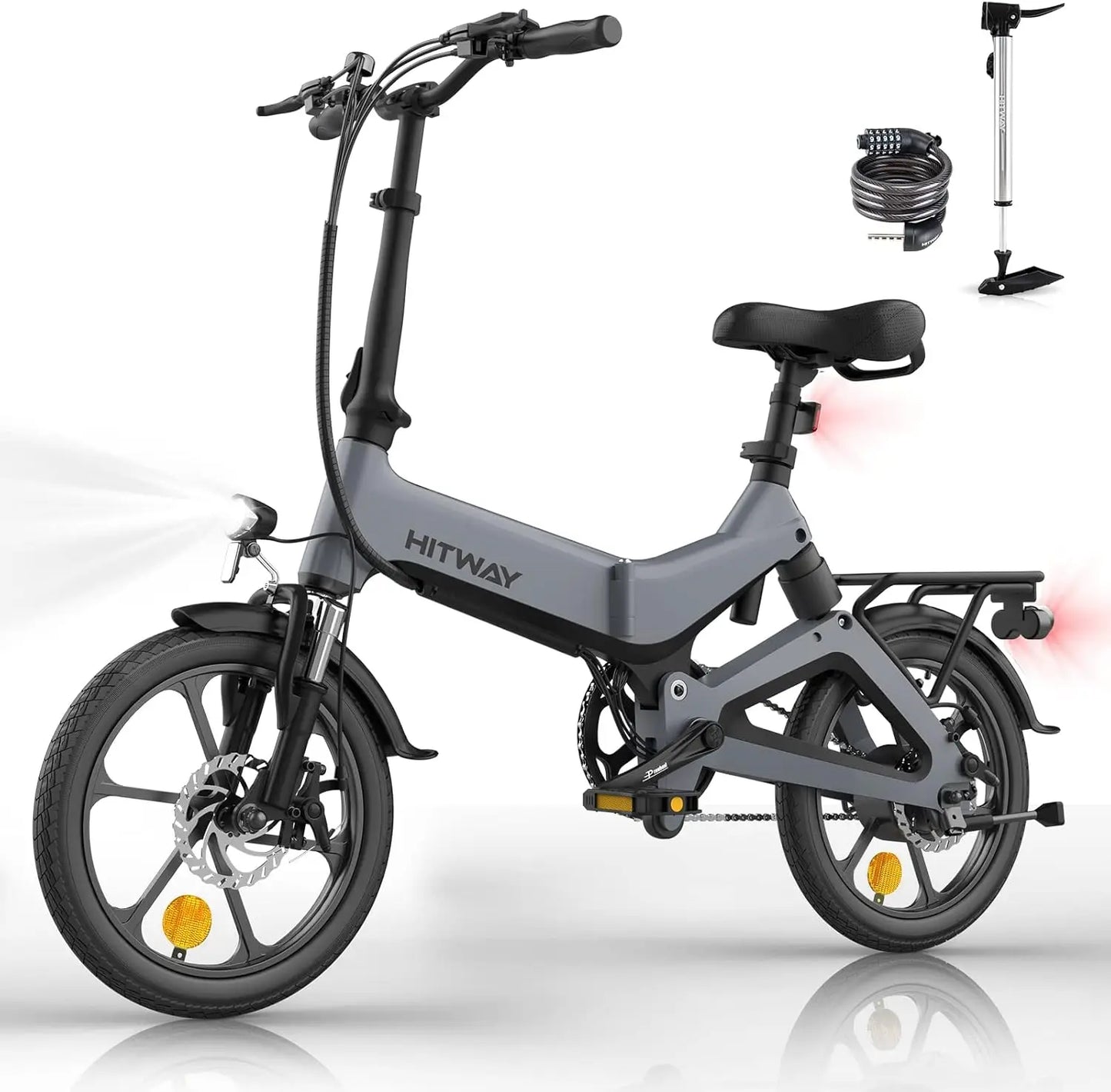 HITWAY Electric Bike 250W Foldable Pedal Assist E Bike with 7.8Ah Battery without accelerator, 16 inch for Teenager and Adults
