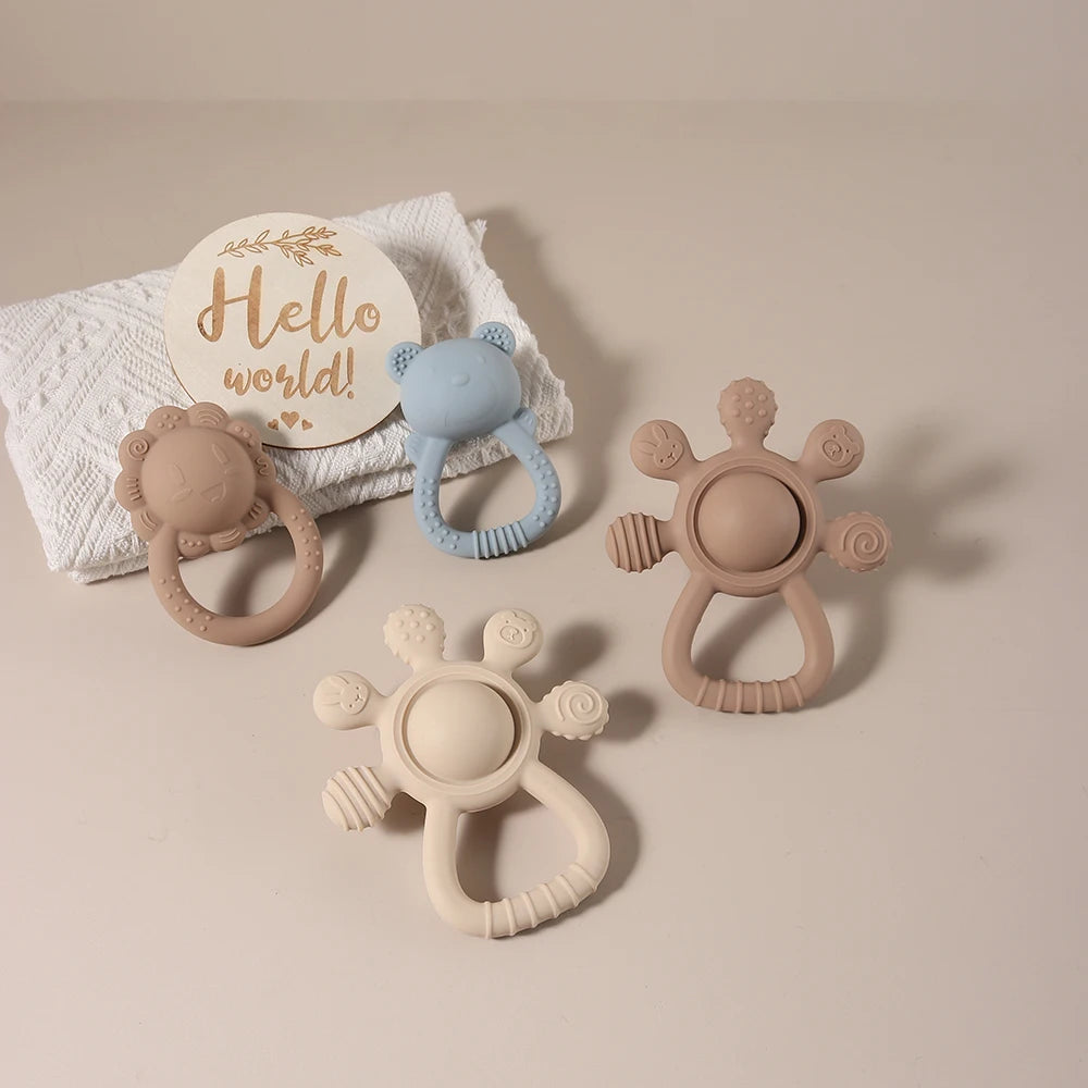 New Teething Silicone Palm Rattle Teether Bunny - Safe Baby Chew Toys for Soothing Sore Gums