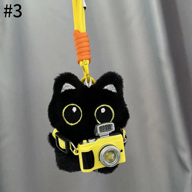 Cute Black Cat Plush Pendant Keychain Pilot Little Black Cat Hanging Backpack Keychain Creative Cat Plush Phone Keychain Gift