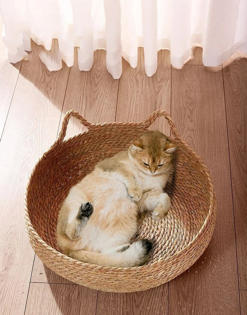 Four Seasons Universal Pure Handmade Vine Woven Cat Nest Seasonal Warmth Pad Detachable Washable Winter Pet Supplies Accessories