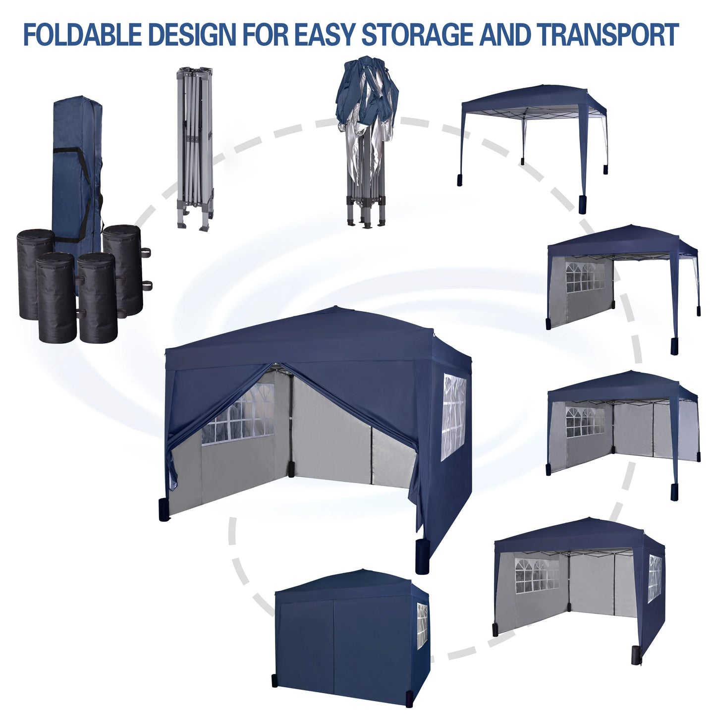 mcc direct Pop-up Gazebo 3m x 3m with Sides & 4 Weight Bags & Silver Protective Layer Waterproof Marquee Canopy WS
