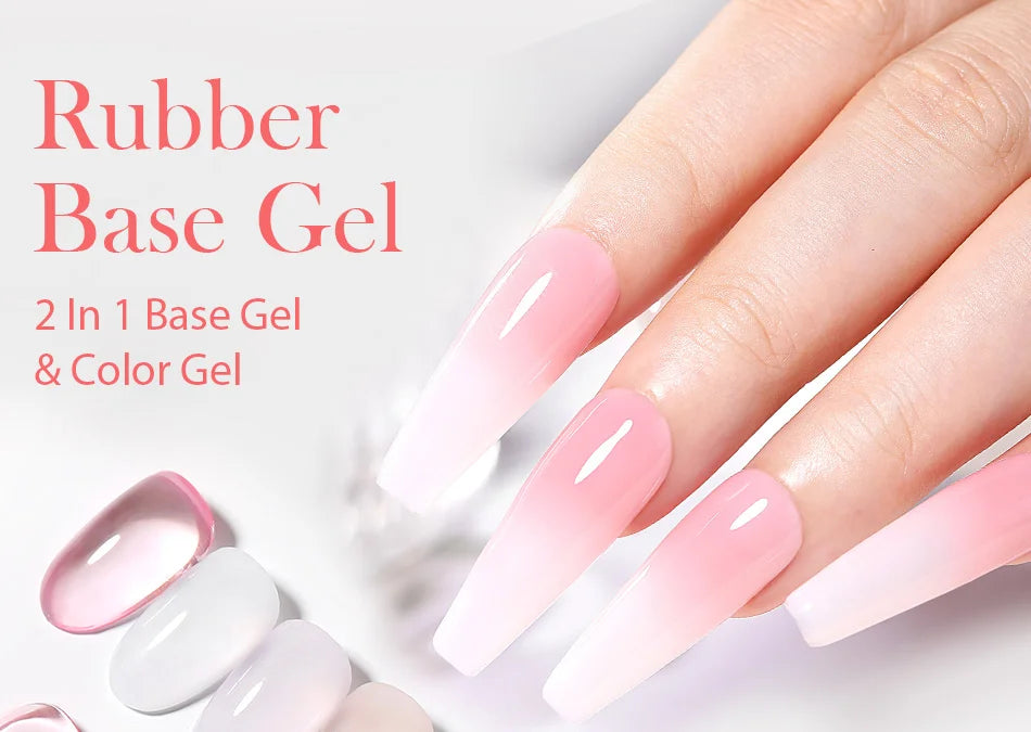 BORN PRETTY 15ml Jelly Nude Rubber Base Gel Natural Milky White Clear Semi permanent Self-Leveling Soak Off UV LED Gel Varnish