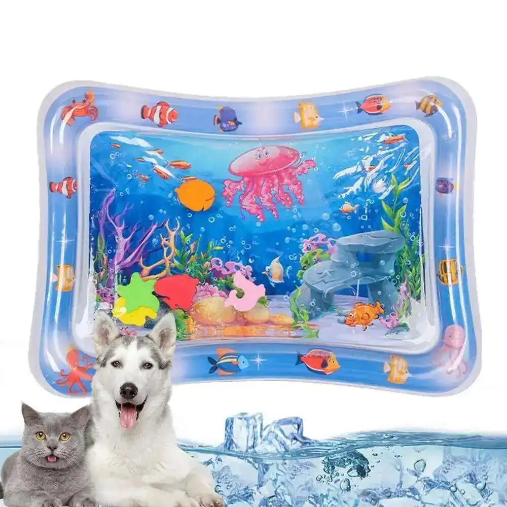 Cats Sensory Water Play Mat With Fish Thickened Inflatable Pet Water Bed Dog Play Sensory Toy Water For Pet Play Interactive Fun