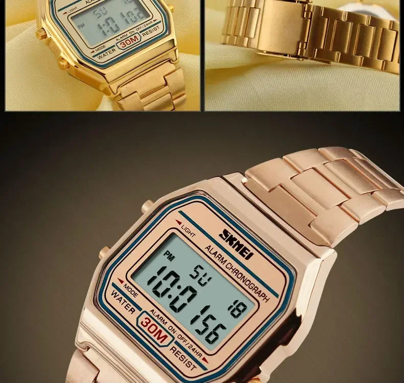 Skmei Fashion Men Stainless Steel Strap LED Display 3Bar Waterproof Digital Watch Reloj Hombre For Casual 1123 Sport Watches