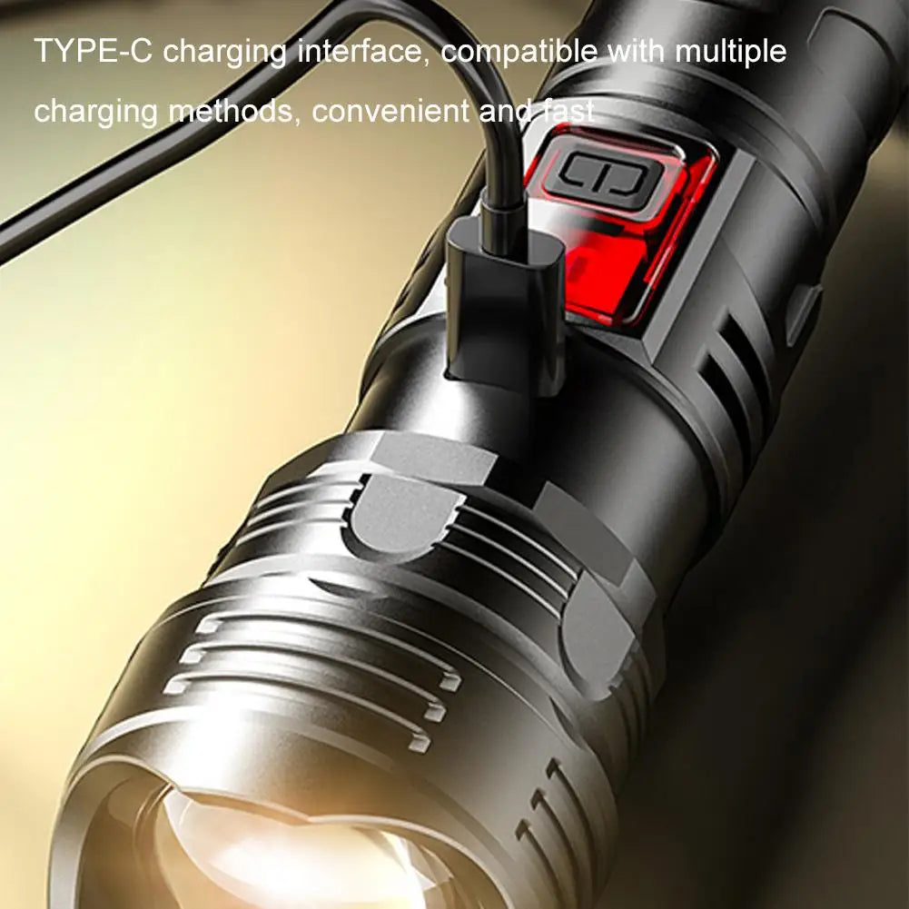 LED Flashlight Super Bright Rechargeable Portable Ultra Power Torch Lamp Retractable Digital Zoom Hand Light For Camping Ou K5Y6