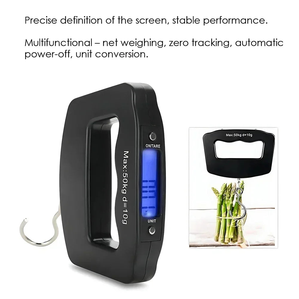 50kg/110lb Portable Scale LCD Digital Luggage Suitcase Scale Handled Travel Baggage Bag Fish Weighting Hook Hanging Scales