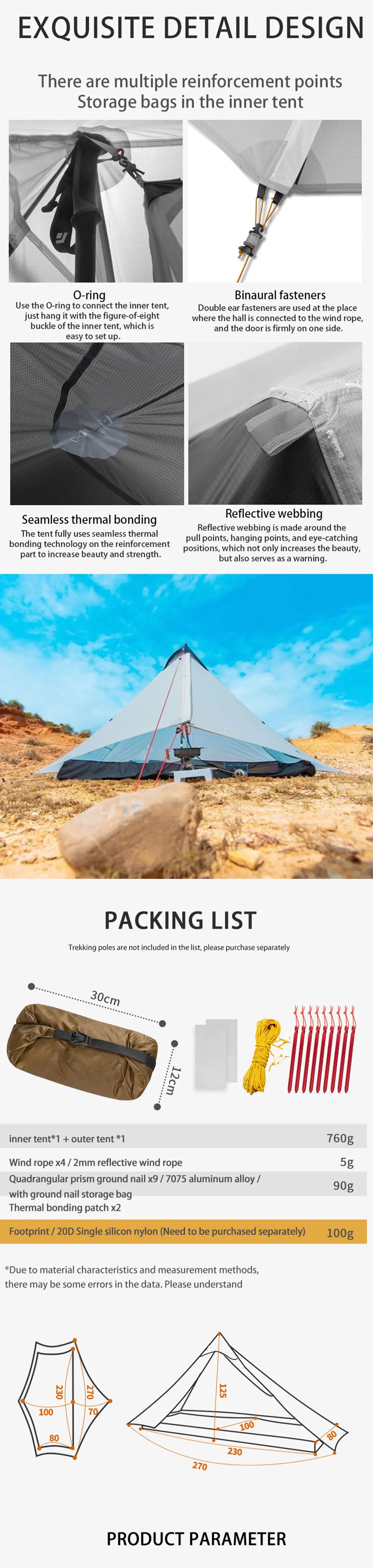 New FLAME'S CREED Lanshan 1 Person Oudoor Ultralight Camping Tent Single Man 3/4 Season Professional 15D Silnylon Rodless Tent
