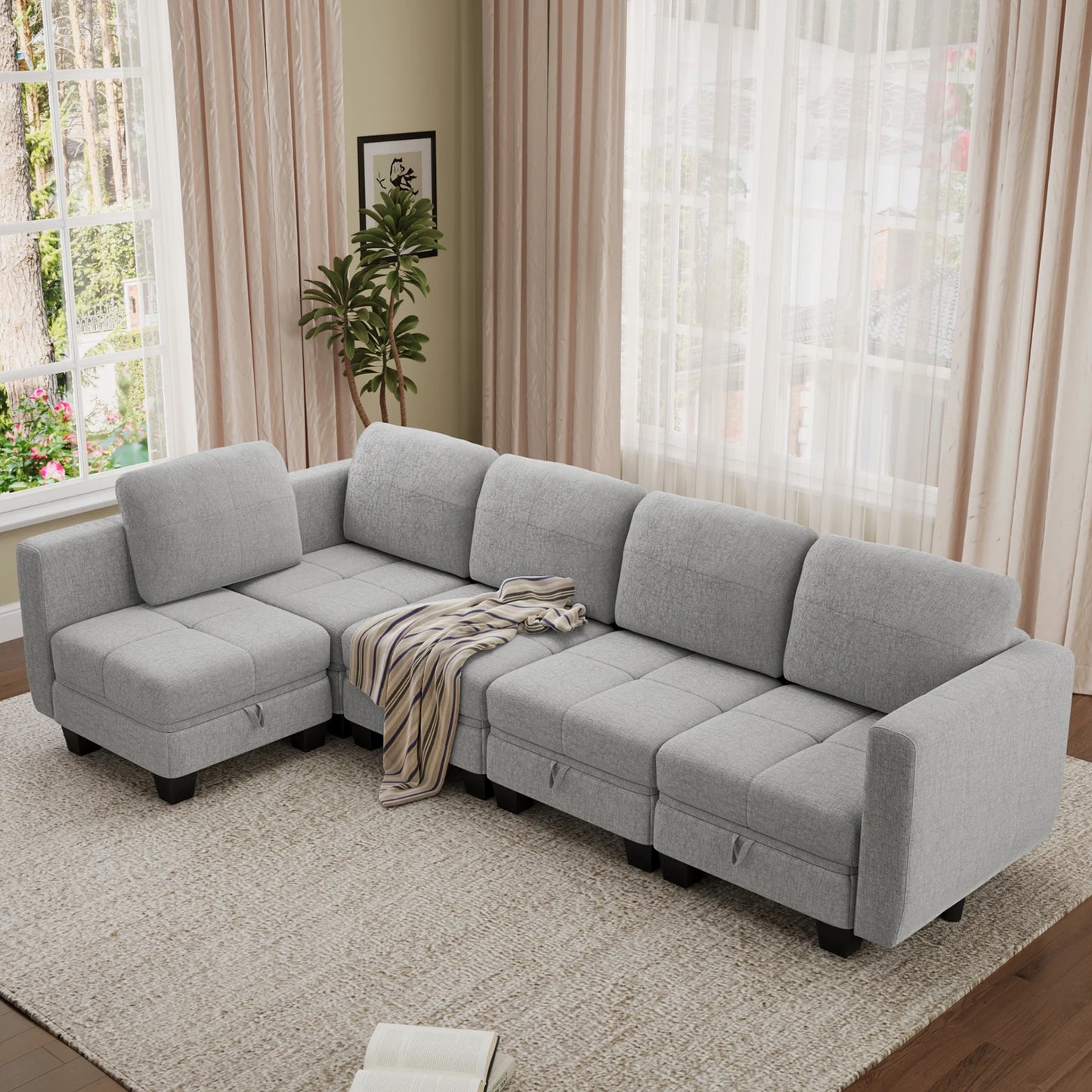Fabric Modular Sofas with Upholstered Cushion and Removable Back Cushion Covers, Modern Sectional Sofa for Living Room